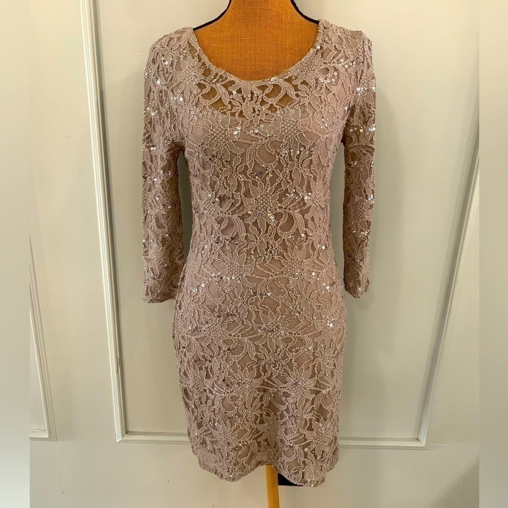 Chelsea & Violet Champagne Lace‎ Dress with Sequin Accent